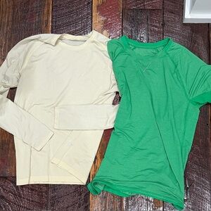 Lululemon Men’s Size L bundle short sleeve Green & long sleve Cream shirts